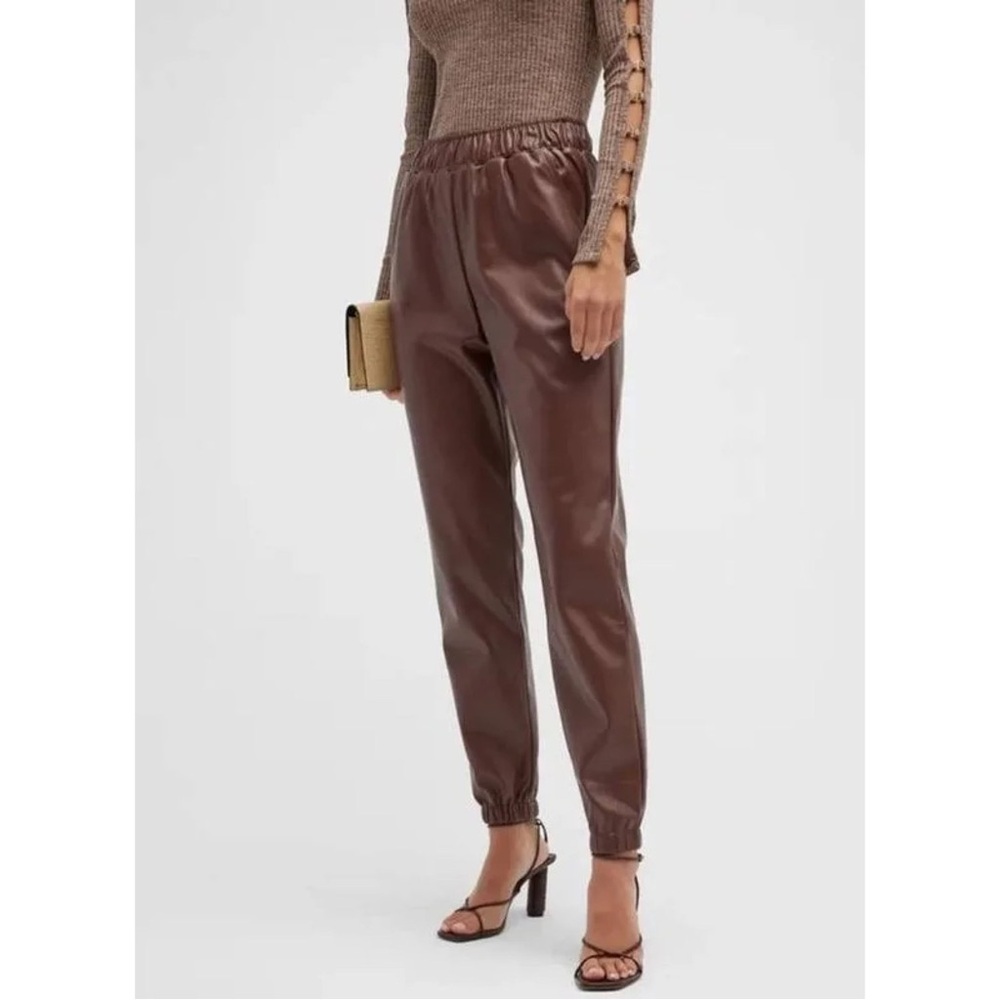 [we wore what] high waisted vegan leather jogger pants brown M